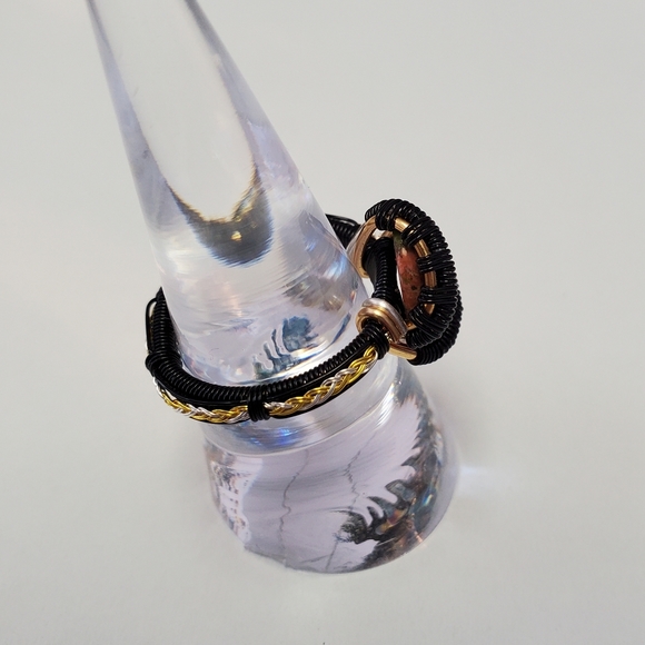 "Dragons Egg" Unakite Handmade Wire Wrap Ring - Picture 4 of 8